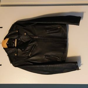 Black leather motorcycle style jacket
